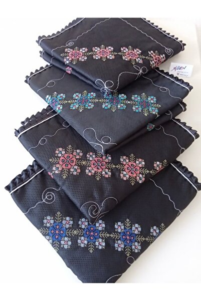 EL YAPIMI 4 adet kaneviçe işlemeli seccade