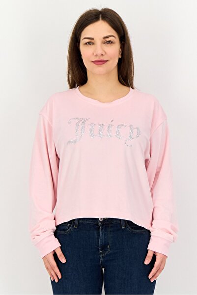 Juicy Couture Women Round Neck Long Sleeve Brand Logo Top, Light Pink