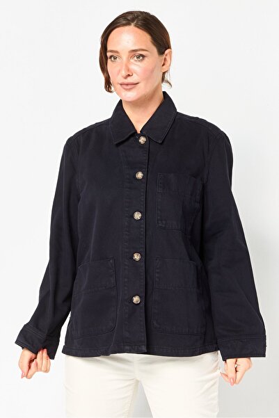 Gant Women Spread Collar Long Sleeve Washed Denim Jacket, Black