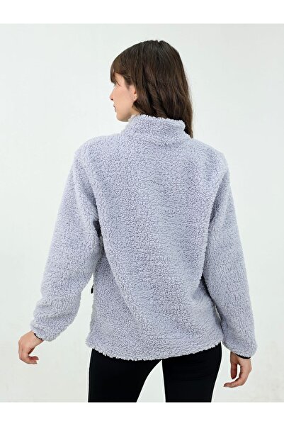 TKT Gray Women's Lamb Welsoft Fleece Jacket Full Zipper 3 Pockets Front Piece Detail Full Size