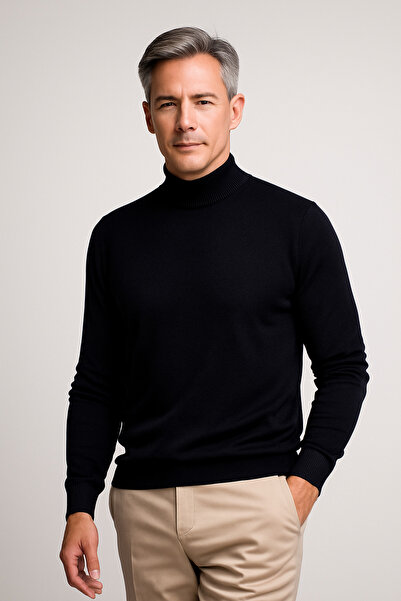 Mutlu City Men's Medium Thickness Cotton Soft Textured Half Turtleneck Sweater 6260