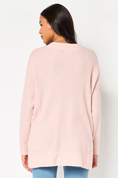 aerie Women Ribbed Collar Long Sleeves Textured Sweaters, Light Pink