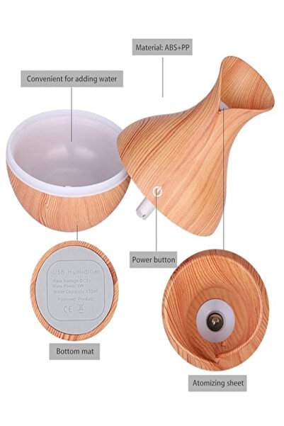 OEM Vase-type aromatherapy humidifier, 200 ml, USB, ultrasonic, 7 LED colors, light wood