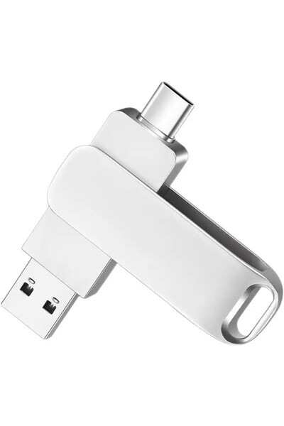 MeK Fine 6TB 2-in-1 USB 3.0 & Type-C Rotating 360° Flash Drive - Metallic Gray