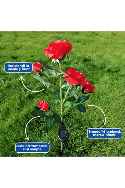 OferteTop Solar LED Lamp with Decorative Red Roses for Garden (1 PIECE)