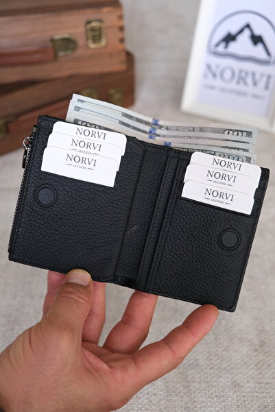 Norvi Leather Genuine Leather Wallet Black Color - Unisex for Women and Men 1237