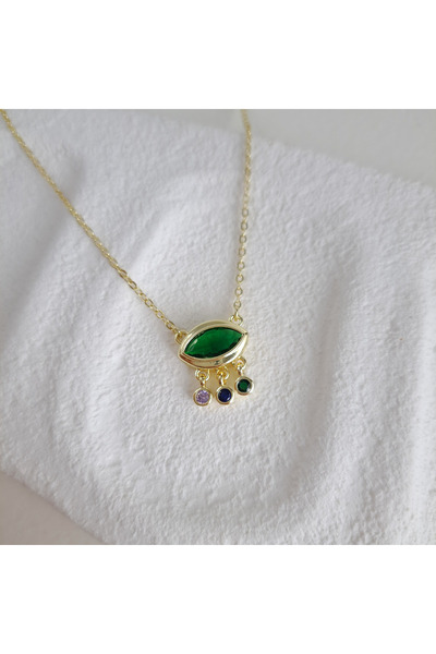 Norevia Altın Kaplama Yeşil Göz Taşlı Kolye