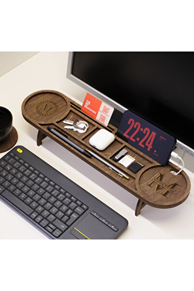 TAN ATÖLYE Kişiye Özel Ahşap Monitör Önü Masaüstü Organizer, Masa Üstü Telefo...