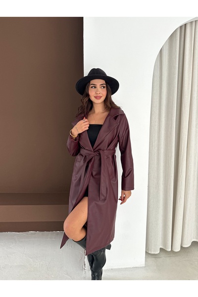 sportiness Καμπαρντίνα από συνθετικό δέρμα με ζώνη μέσης και επένδυση εσωτερικά