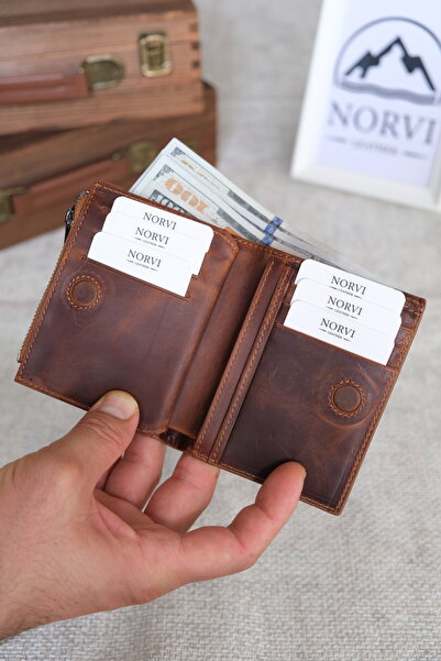 Norvi Leather Genuine Leather Wallet Hazelnut Color - Unisex for Women and Men 1237