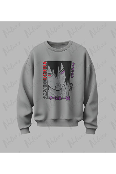 Nulivez Anime Sasuke Uchiha Character Printed High Quality Unisex Oversized O Neck Sweatshirt