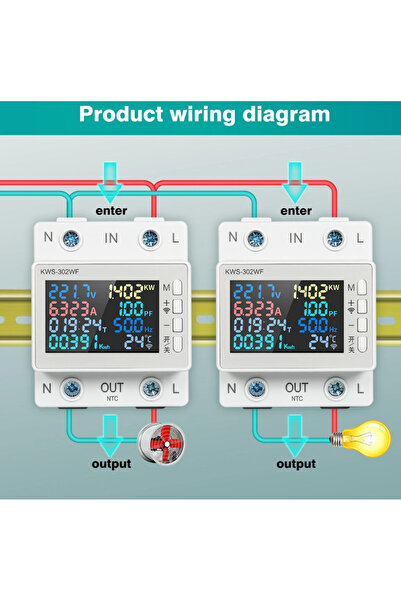 AİLA LİGHTİNG Ailao WiFi Smart Electric Meter (Tuya) - DIN Rail, Color LCD, 170-300V, 0-63A