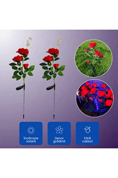OferteTop Solar LED Lamp with Decorative Red Roses for Garden (1 PIECE)
