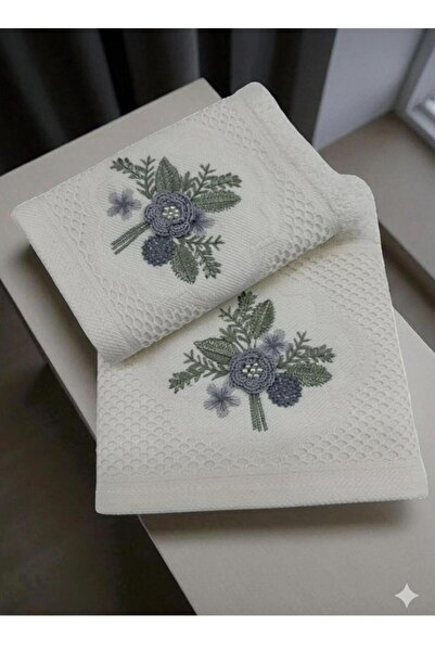 alinastore Embroidered 3D Anali Girl Cotton Towel (Cream-Grey)