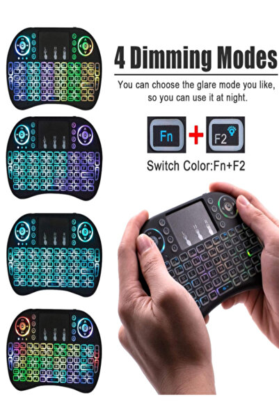 OEM Mini wireless keyboard 2.4 GHz, RGB 7 colors, touchpad, rechargeable, Smart TV compatible – Black