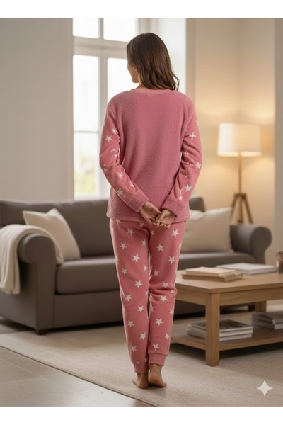 FAMES PİJAMA Γυναικείο Σετ Πιτζάμες με Λεπτομέρειες Ροζ Αστέρι