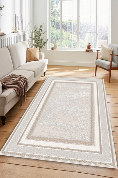 Kessy Home Studio Modern Bej Salon Halısı Makinede Yıkanabilir Leke Tutmaz Ka...