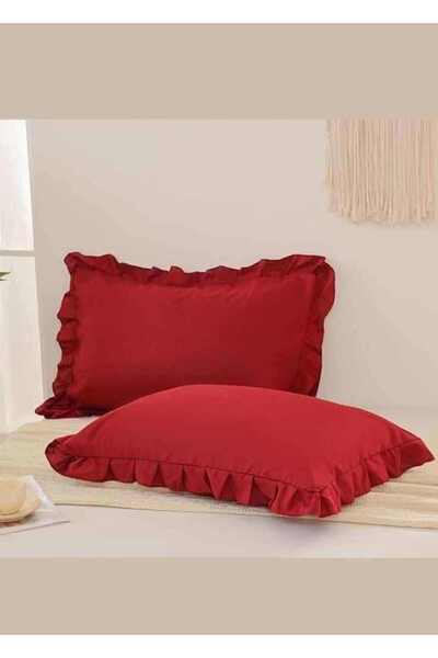 LUMIA ÇEYİZ Red Cotton Ruffled Pillowcase 50X70