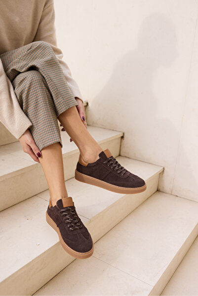 ANGELİNA JONES Fi̇ori̇n Women's Brown Genuine Leather Suede Lace-Up Sneaker