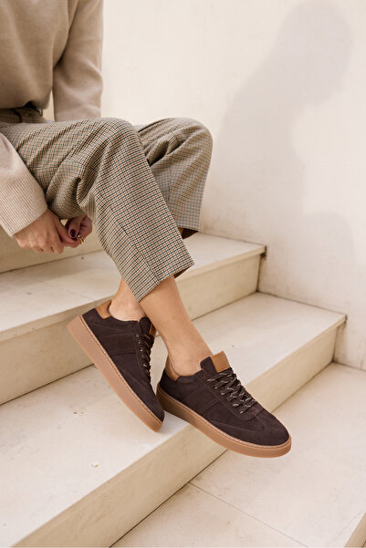 ANGELİNA JONES Fi̇ori̇n Women's Brown Genuine Leather Suede Lace-Up Sneaker