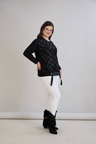 QUAWEAR Μπλούζα με λαιμόκοψη και λεπτομέρεια με κορδόνια στο μέτωπο, χτενισμένη βαμβακερή μπλούζα