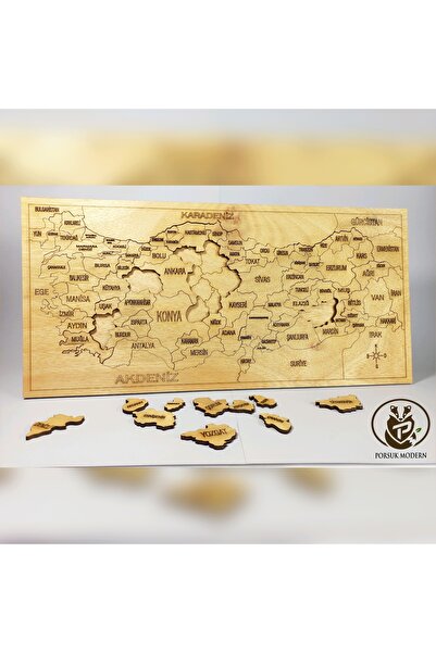 Porsuk Modern Ahşap Türkiye Haritası Puzzle Coğrafi Eğitici Oyun Yapboz