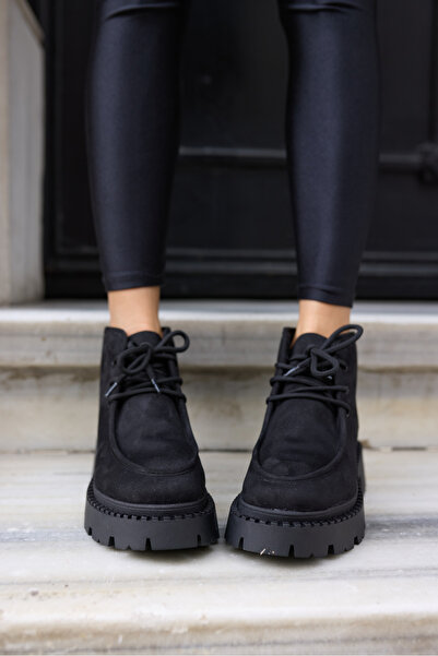 ANGELİNA JONES Dorina Women's Black Suede Boot with Lace-Up Detail