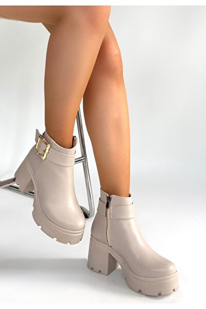 Kanonik Education Pinma Beige Leather Heeled Boots