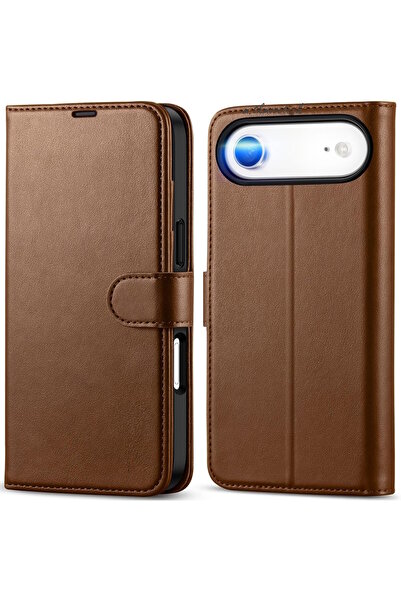 m.tk moveteck iPhone 17 Air Case 360 Full Coverage Leather Textured Flip Wallet Stand with Card Holder and Detachable Clip