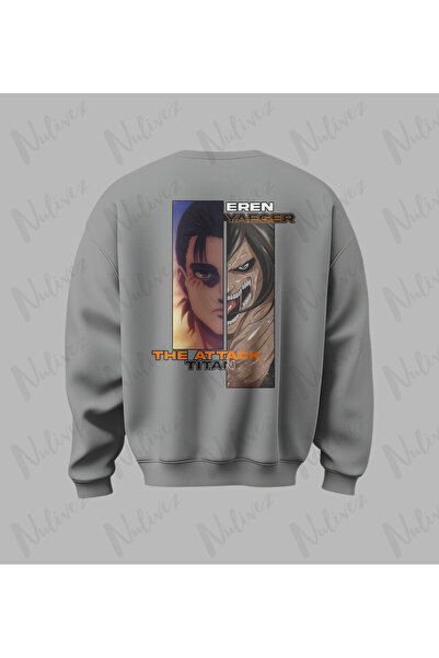 Nulivez Attack on Titan Eren Character Back Printed High Quality Unisex Oversized O Neck Sweatshirt