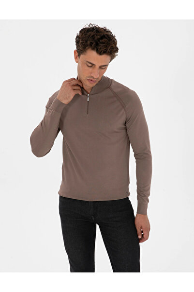 Pierre Cardin Slim Fit Mock Neck Zippered Knitwear Sweater