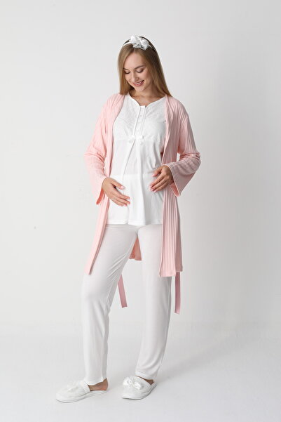 Lohusa Dünyasi طقم بيجامة نسائية من الجاكار مع رداء شتوي بتصميم خاص للحوامل