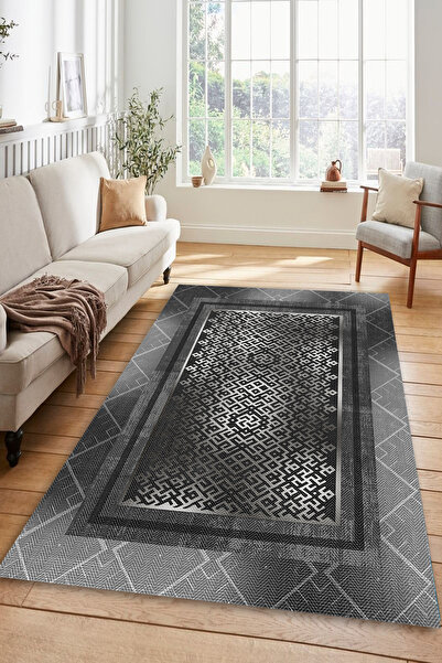 Kessy Home Studio Efsane Siyah Gri Salon Halısı Makinede Yıkanabilir Leke Tut...