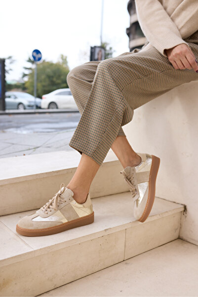 ANGELİNA JONES FİORİN PANTOF DE DAMĂ BEJ PIELE DE CĂPĂTĂ AUR DORE GARN cu sec...