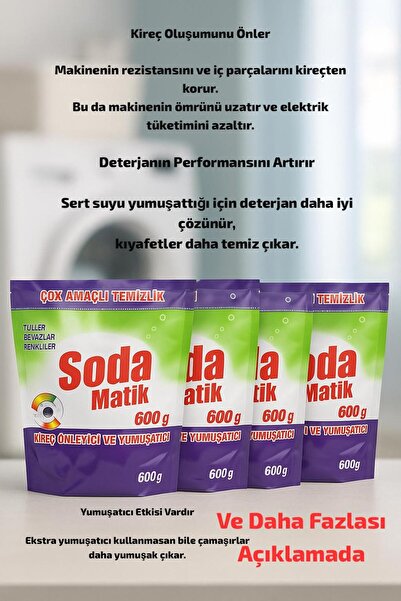 VENON 4 Paket X 600 GR Soda Matik Temizlik Seti Çamaşırlar Artık Bem Beyaz -Y...