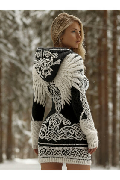 Codan Women's Viking Angel Wings Celtic Knot Mini Hooded Sweater Dress