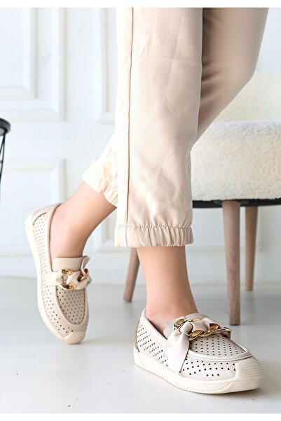 Kanonik Education Riwan Beige Leather Ballerina Shoes