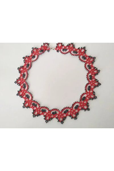 Ileanabiju Red and gray necklace, frilled lace choker, red lace necklace, unique jewelry