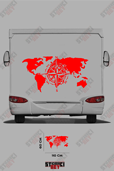 STİCKERCI BEY ملصق مزخرف بنمط البوصلة وخريطة العالم للعربات المتنقلة
