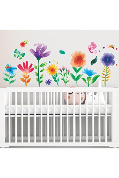 Amimagen Watercolor Flower Wall Stickers - Floral Nursery & Kids Room Decals
