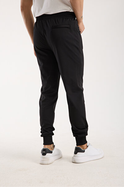 RDR-X Men's Black Elasticated Cuffs Diving Fabric Sweatpants
