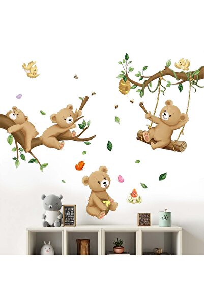 Amimagen Woodland Bear Wall Stickers - Baby Animal Tree Branch Wall Decals