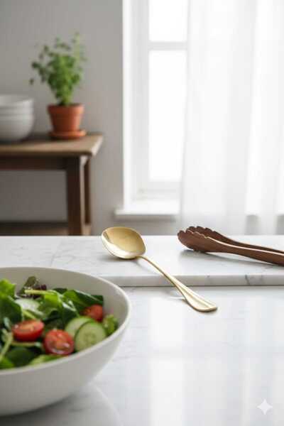 NaviRa Home Gold Rengi Lüks Servis Kaşığı | Modern Minimalist Çelik Salata ve...