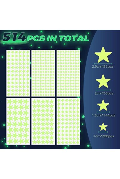 HBStudio Glow in The Dark Stars Stickers for Ceiling, 514PCS