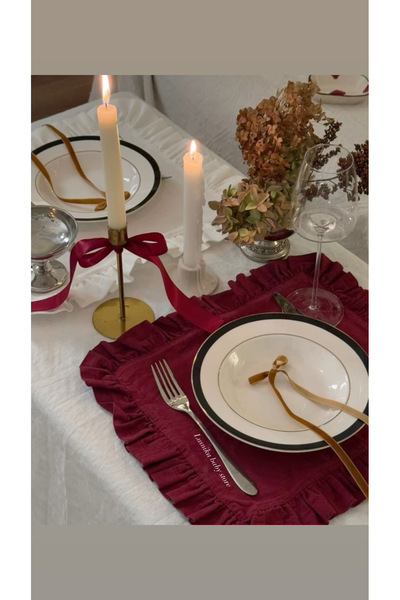 LusnikaStore Supla Bordo Kare 6’lı Müslin Kumaş Fırfırlı