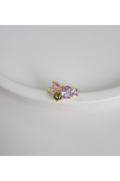 Norevia اشتري 3 واحصل على 2 خاتم VIP مرصع بحجر الزركون الملون