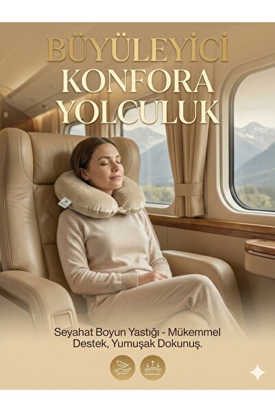 CALIBURN Premium Kadife Dokulu Ergonomik Seyahat Boyun Yastığı - Konforlu Yolculuk & Tam Destek