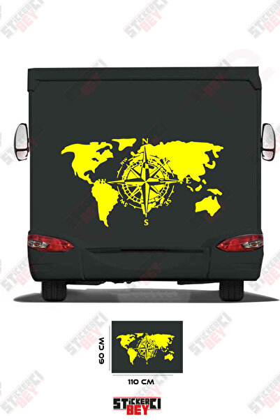 STİCKERCI BEY ملصق مزخرف بنمط البوصلة وخريطة العالم للعربات المتنقلة