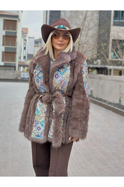 Robin 99903 Sequined Fur Vest Brown