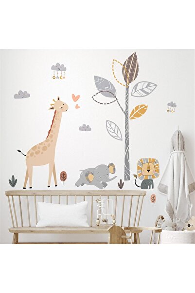 TERRIFI Elephant and Giraffe Wall Decals Peel and Stick Jungle Nursery Animal...